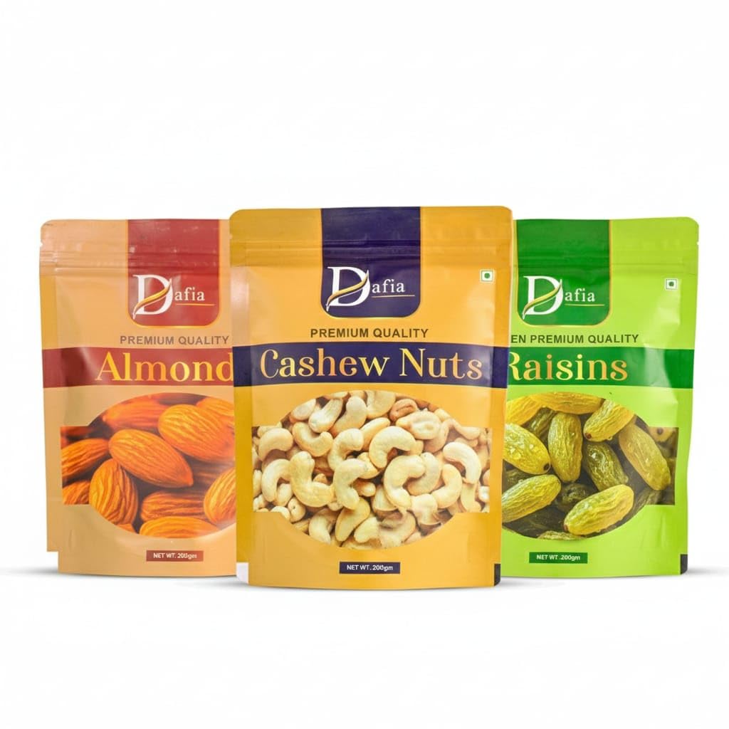 Dafia Premium Almonds, Cashew & Raisins Combo - 600g (Pack of 3)