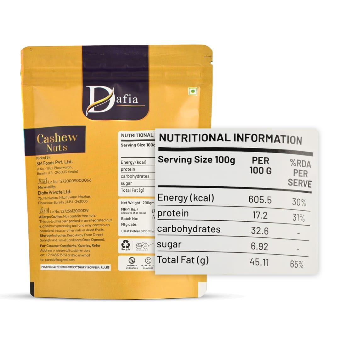 Dafia Whole Cashew Nuts 200gX5 (1 Kg)
